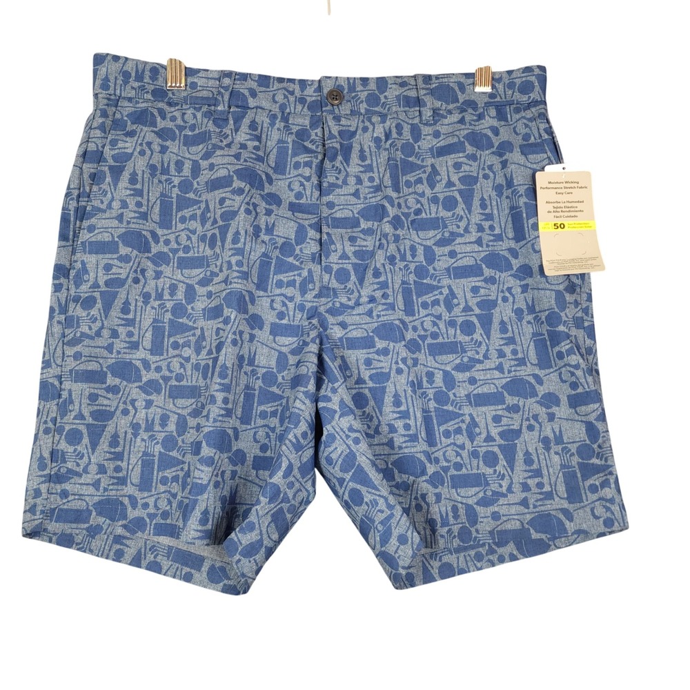 PGA TOUR Mens Golf Shorts Blue‎ All Golf Print Performance Stretch UPF 50 Sz 33
